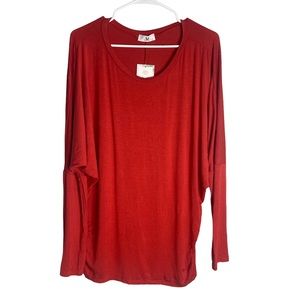 NWT Boutiqe AJ Batwing Long Sleeve Knit Tee Burnt Orange size L Scoop Neck